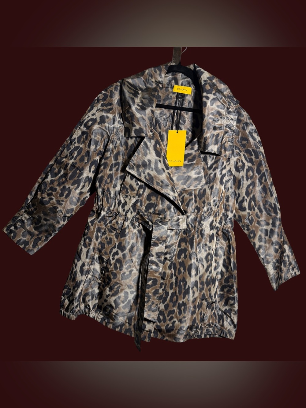 St. John Leopard-Print Trench Coat in Brown and Black